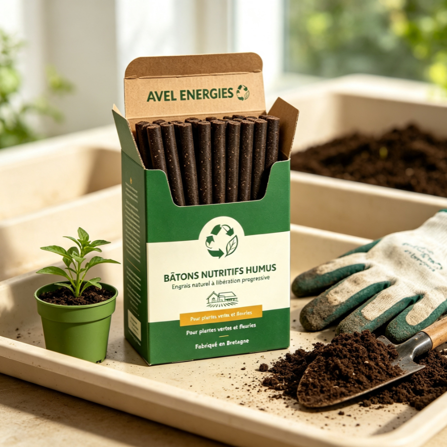 Bâtons d’Engrais Naturel au Digestat AVEL ENERGIES | Pour Plantes Vertes et Fleuries, Diffusion Lente 3 Mois