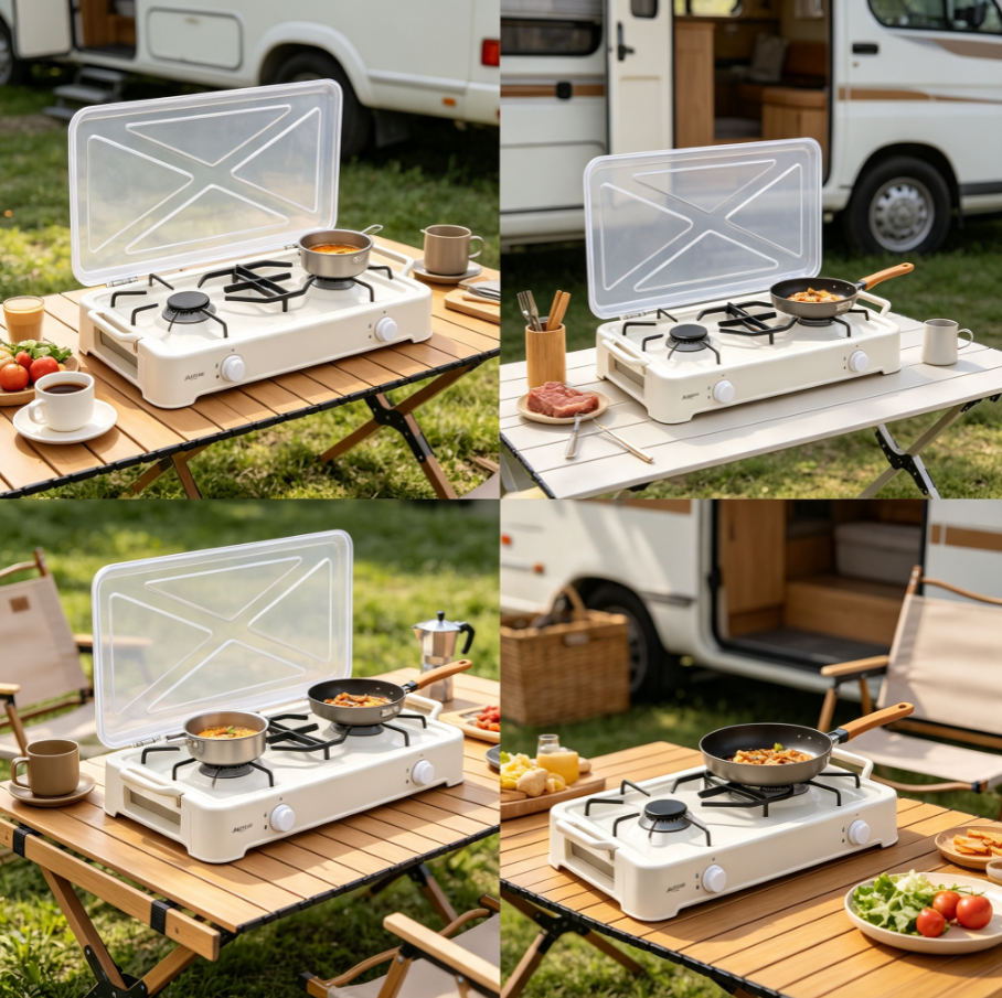 Plaque à Gaz Portable 2 Feux AVEL ENERGIES | Cuisinière gaz avec couvercle de protection, pour intérieur et extérieur